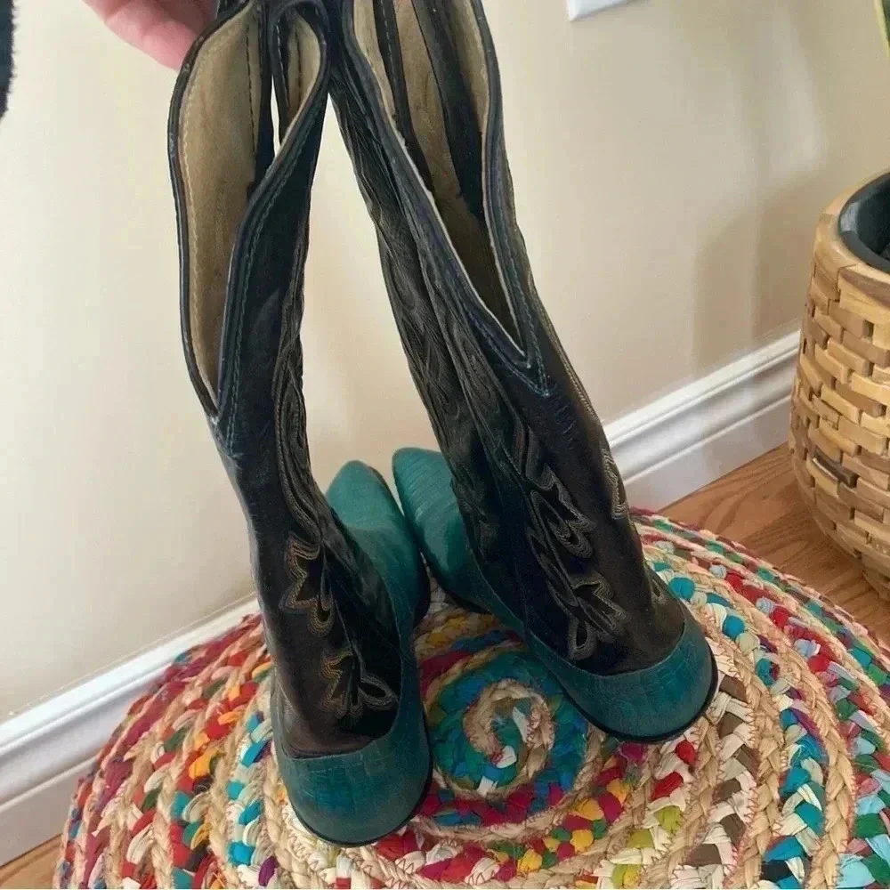 Justin green black cowboy santiags western  boots - Picture 2 of 7